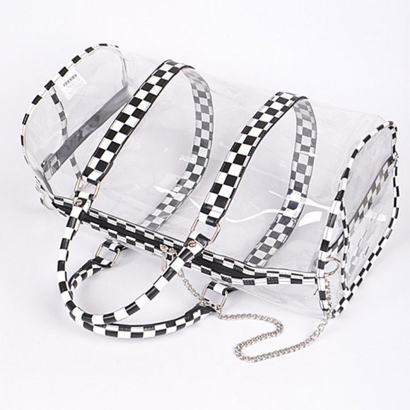 Checker Printed Cleared Duffle Bag - Black - Picture 5 of 5